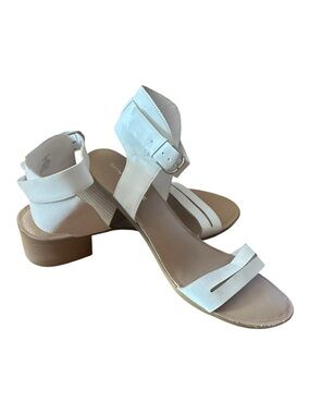SUN STONE Women’s Alecta White Block Heel Sandals – Size 11M